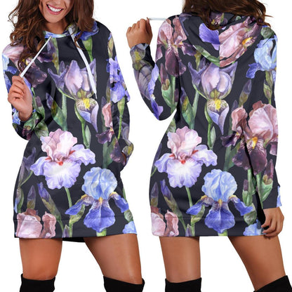 Iris Pattern Print Design IR04 Women Hoodie Dress