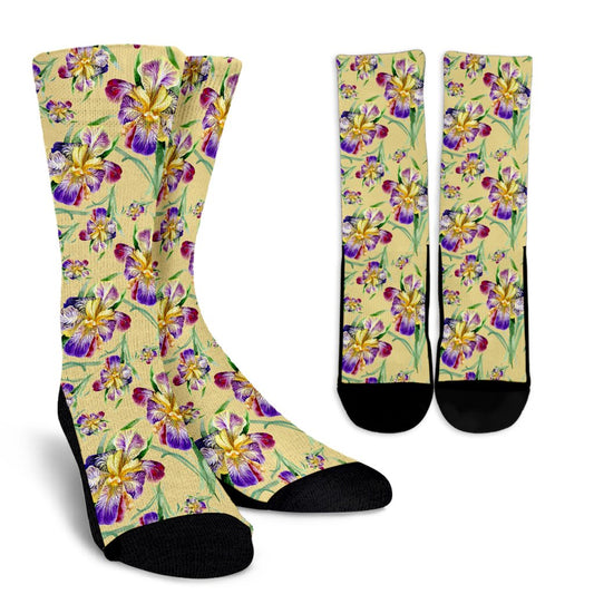 Iris Pattern Print Design IR06 Crew Socks-JORJUNE.COM