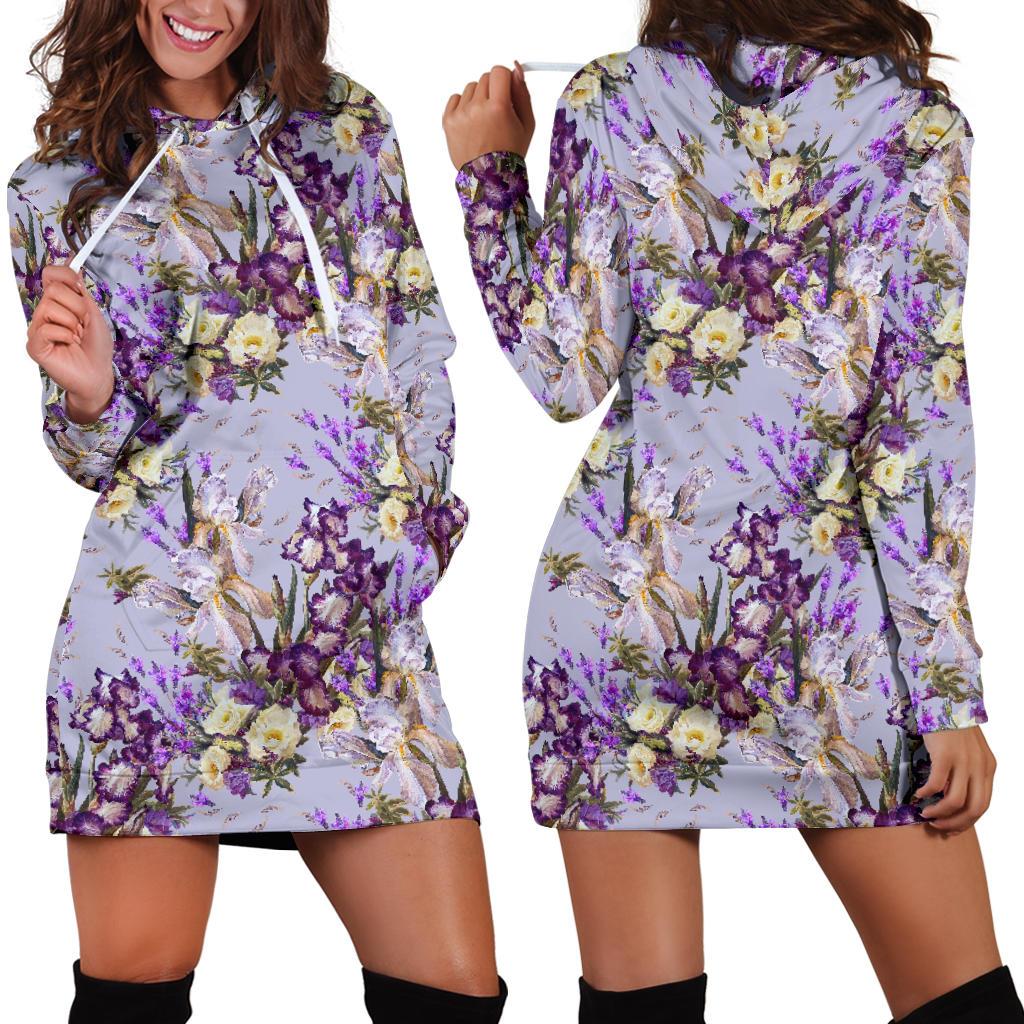 Iris Pattern Print Design IR07 Women Hoodie Dress