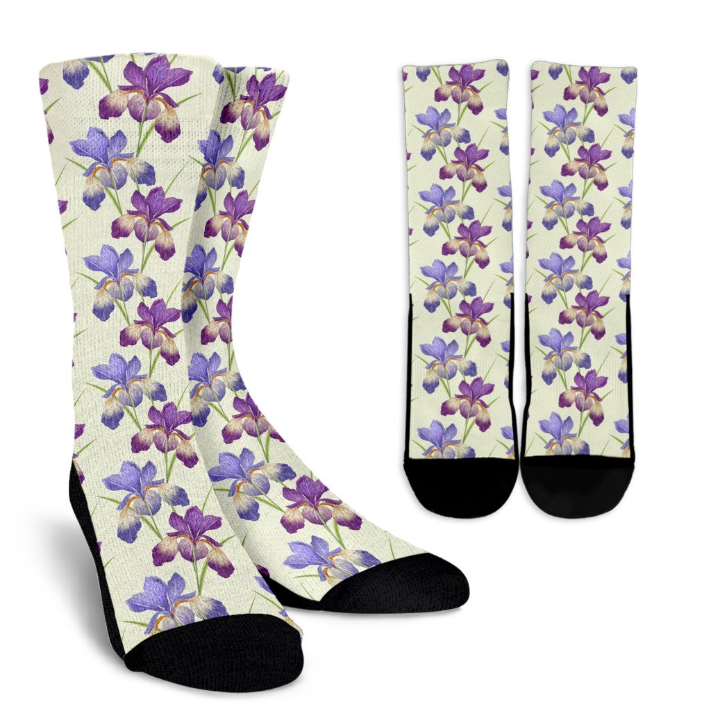 Iris Pattern Print Design IR08 Crew Socks-JORJUNE.COM