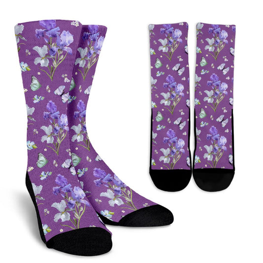 Iris Pattern Print Design IR09 Crew Socks-JORJUNE.COM
