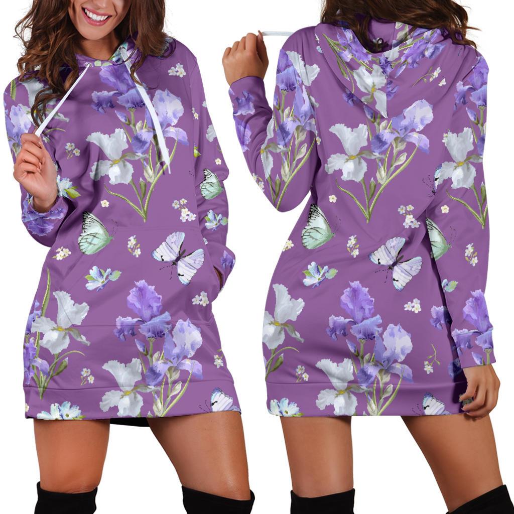 Iris Pattern Print Design IR09 Women Hoodie Dress