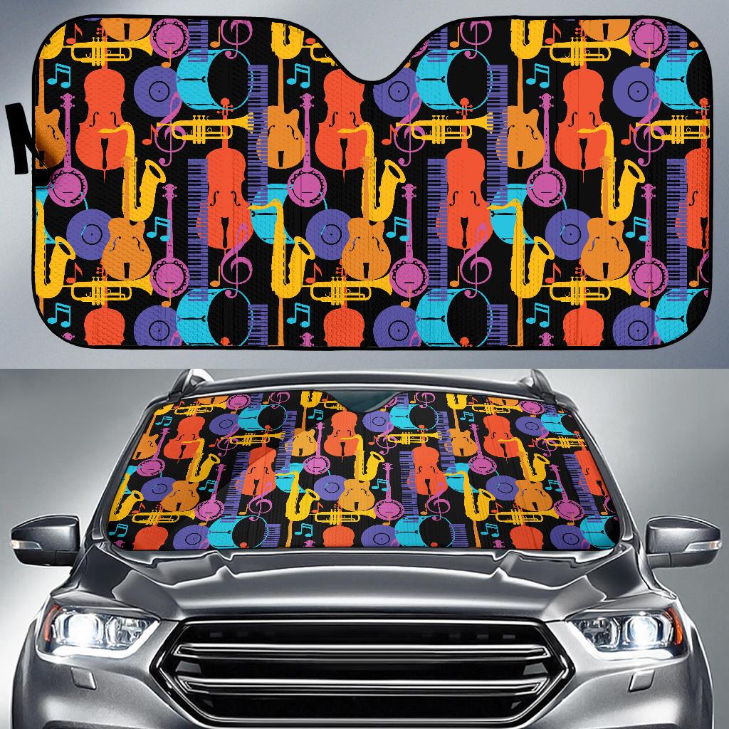 Jazz Pattern Print Design 03 Car Sun Shades-JORJUNE.COM