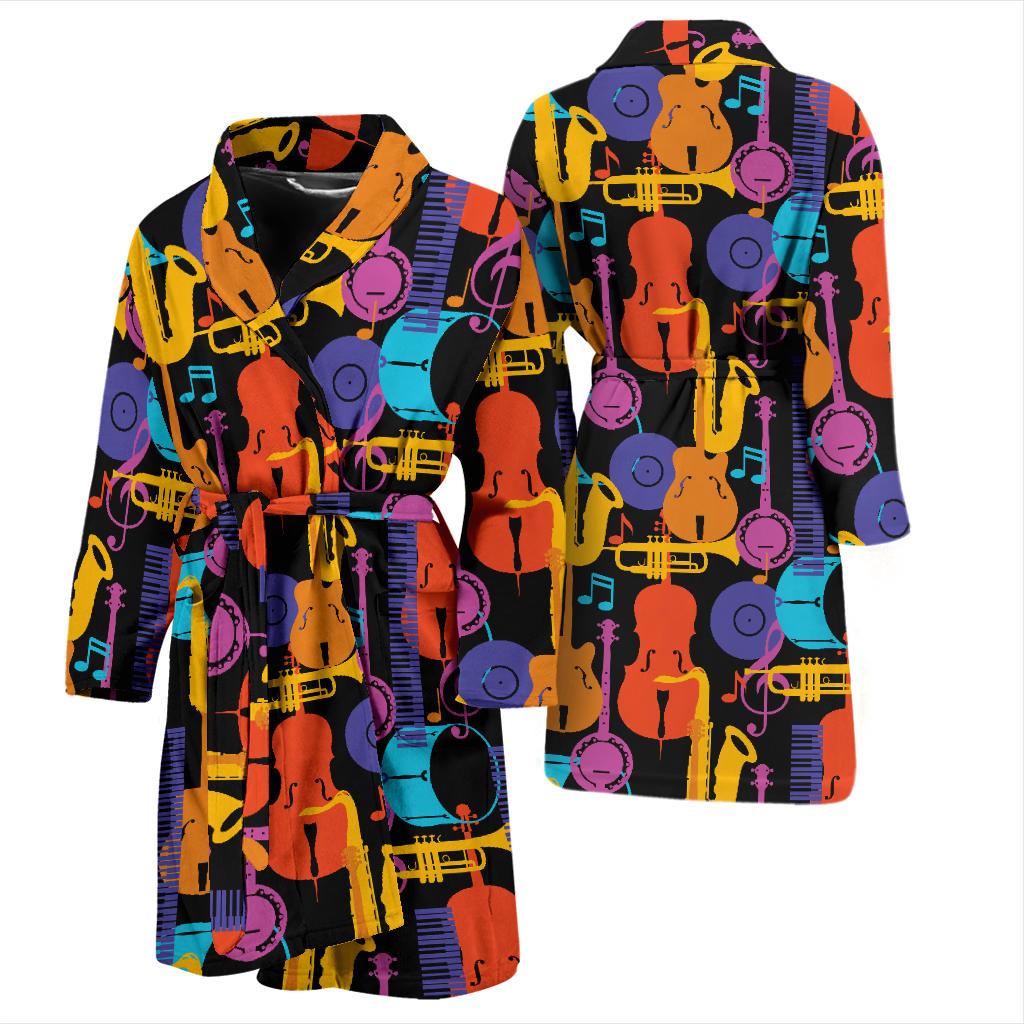 Jazz Pattern Print Design 03 Men Bathrobe-JORJUNE.COM
