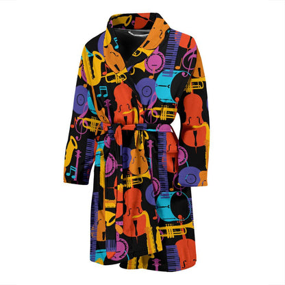 Jazz Pattern Print Design 03 Men Bathrobe-JORJUNE.COM