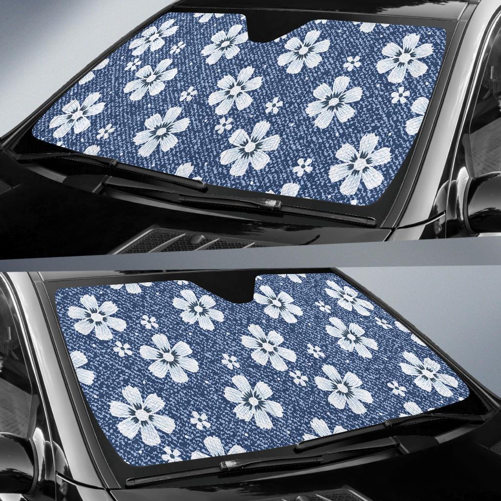 Jean Flower Pattern Print Design 03 Car Sun Shades-JORJUNE.COM
