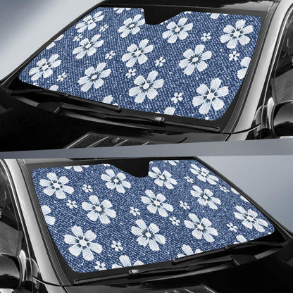 Jean Flower Pattern Print Design 03 Car Sun Shades-JORJUNE.COM