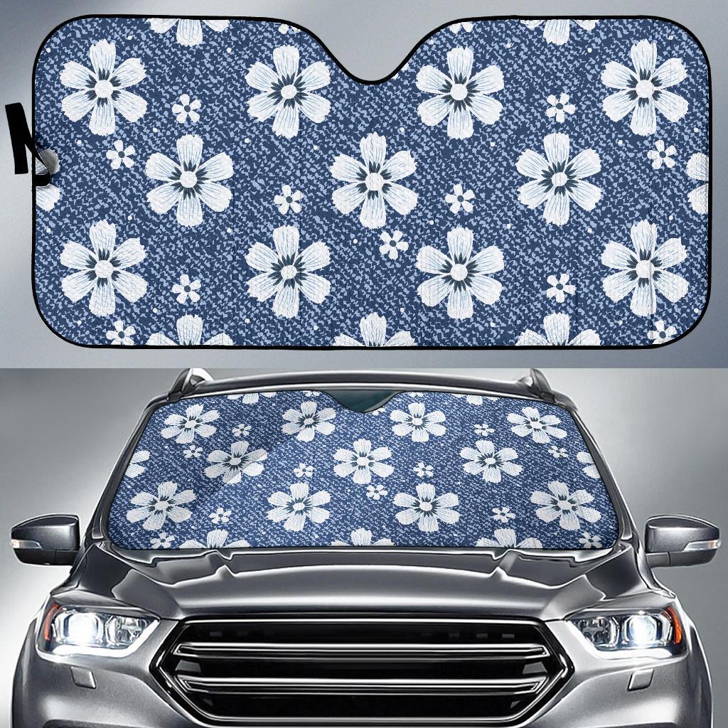 Jean Flower Pattern Print Design 03 Car Sun Shades-JORJUNE.COM