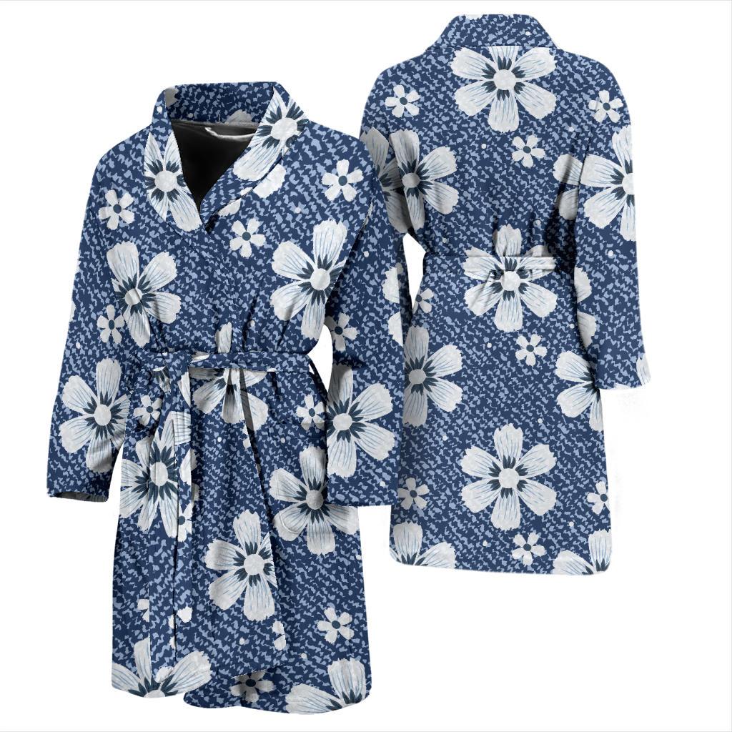 Jean Flower Pattern Print Design 03 Men Bathrobe-JORJUNE.COM