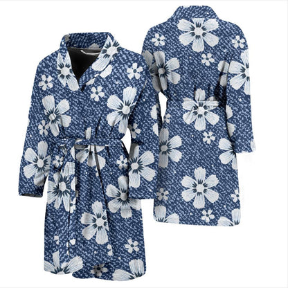 Jean Flower Pattern Print Design 03 Men Bathrobe-JORJUNE.COM