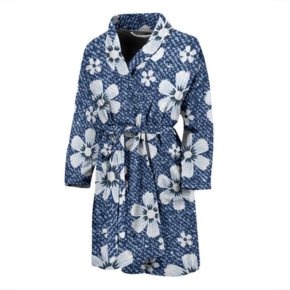 Jean Flower Pattern Print Design 03 Men Bathrobe-JORJUNE.COM