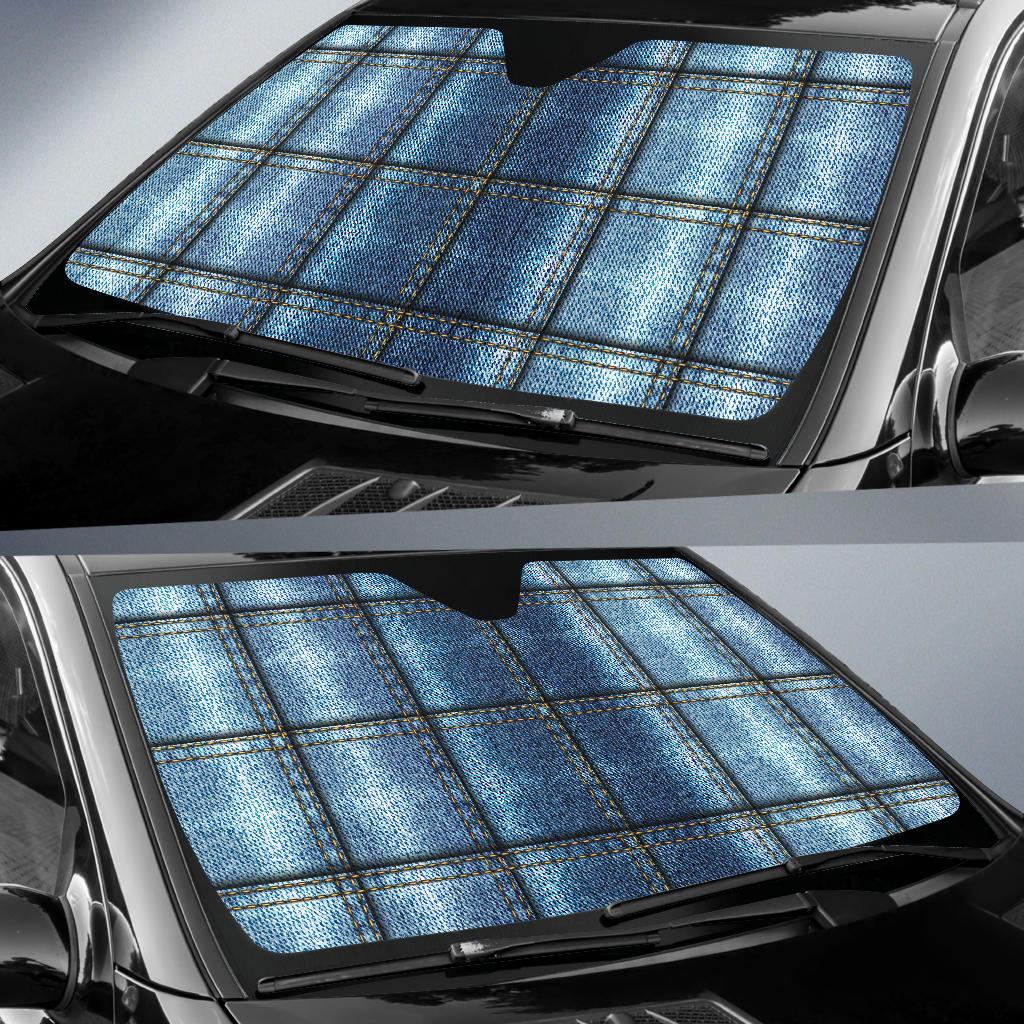 Jean Patchwork Pattern Print Design 02 Car Sun Shades-JORJUNE.COM