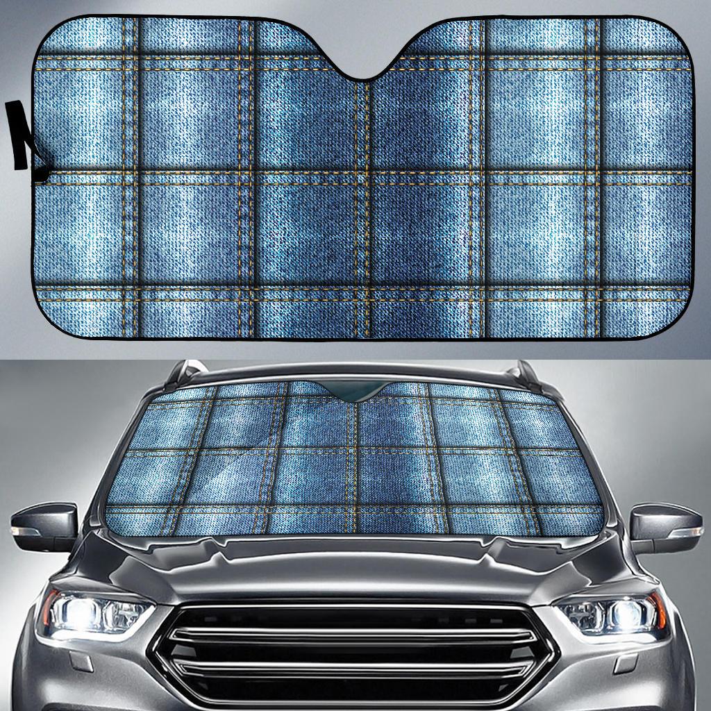 Jean Patchwork Pattern Print Design 02 Car Sun Shades-JORJUNE.COM