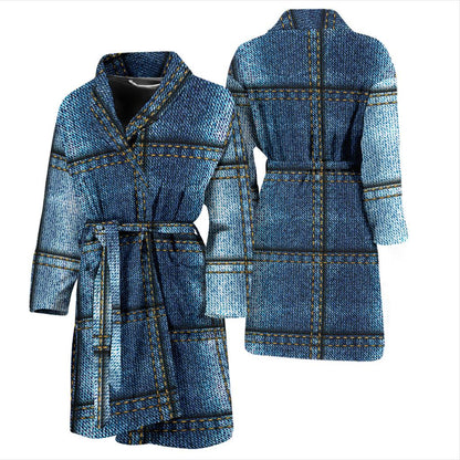 Jean Patchwork Pattern Print Design 02 Men Bathrobe-JORJUNE.COM