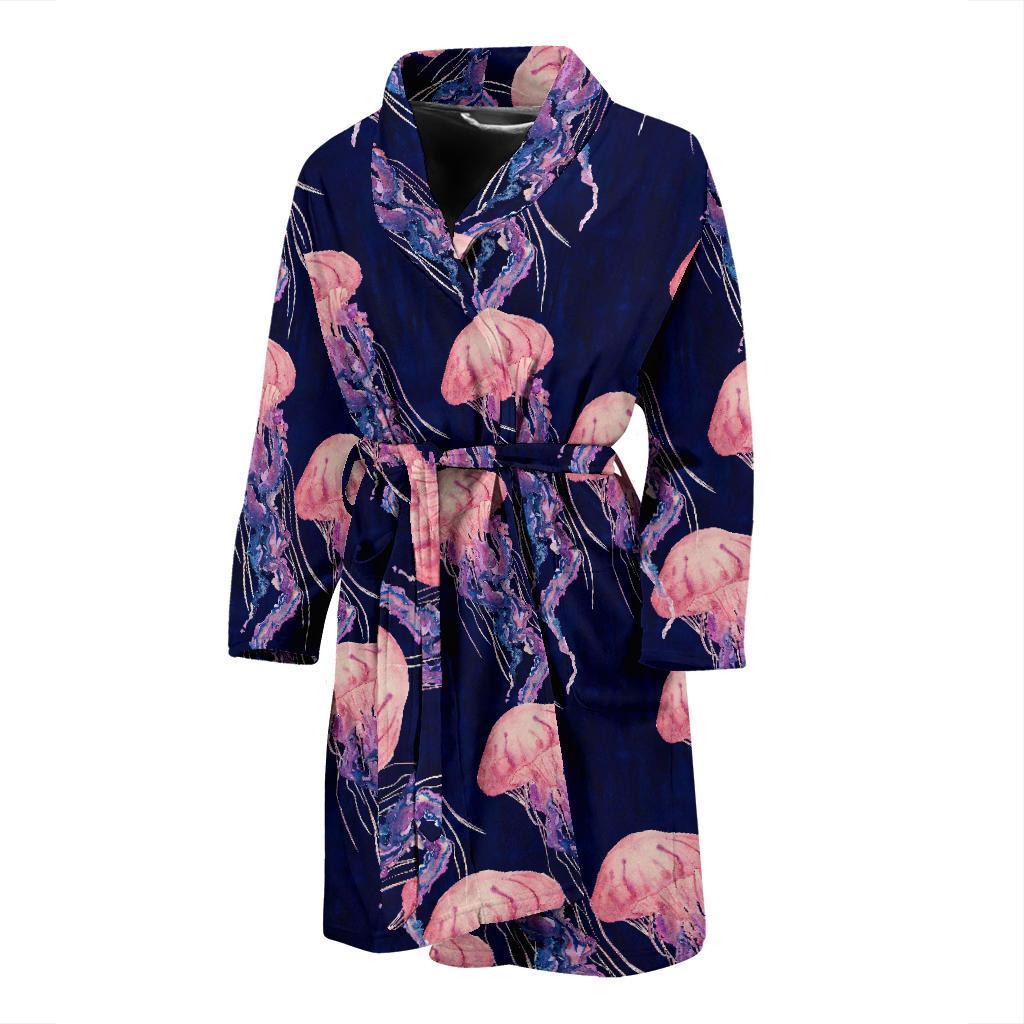 Jellyfish Pattern Print Design 03 Men Bathrobe-JORJUNE.COM