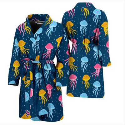 Jellyfish Pattern Print Design 04 Men Bathrobe-JORJUNE.COM