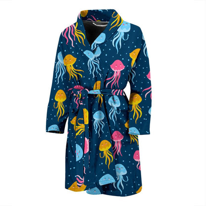 Jellyfish Pattern Print Design 04 Men Bathrobe-JORJUNE.COM