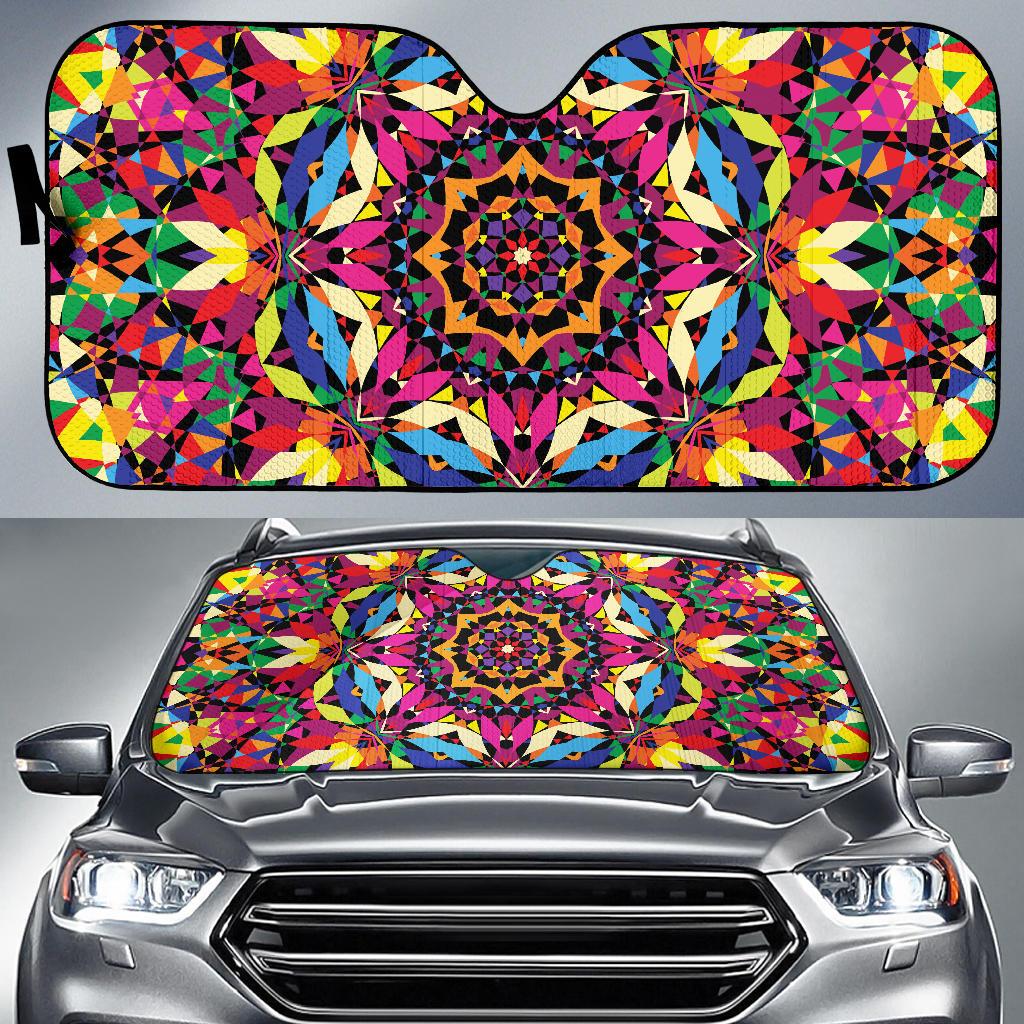 Kaleidoscope Pattern Print Design 02 Car Sun Shades-JORJUNE.COM