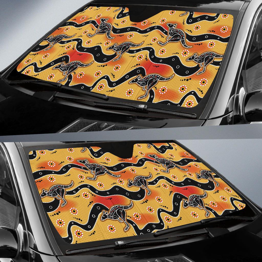 Kangaroos Aboriginal Pattern Print Design 06 Car Sun Shades-JORJUNE.COM