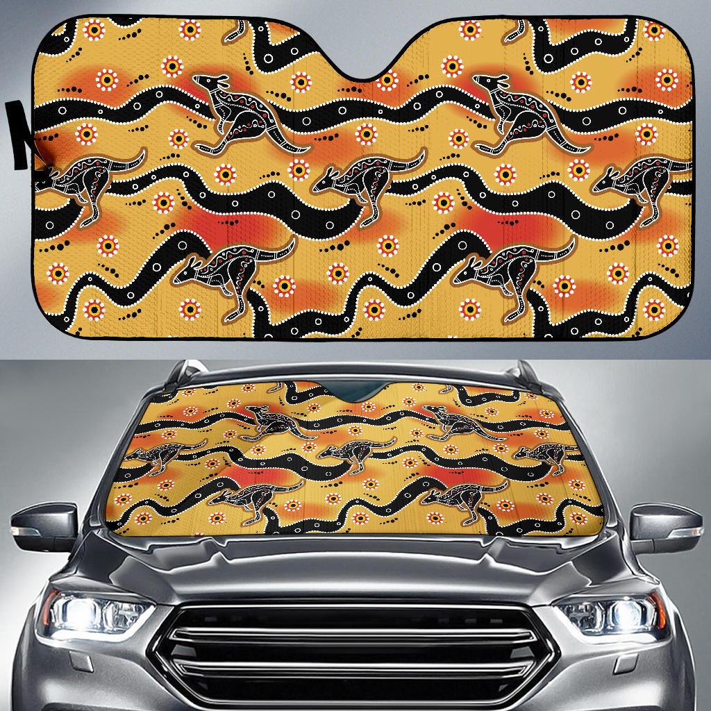 Kangaroos Aboriginal Pattern Print Design 06 Car Sun Shades-JORJUNE.COM