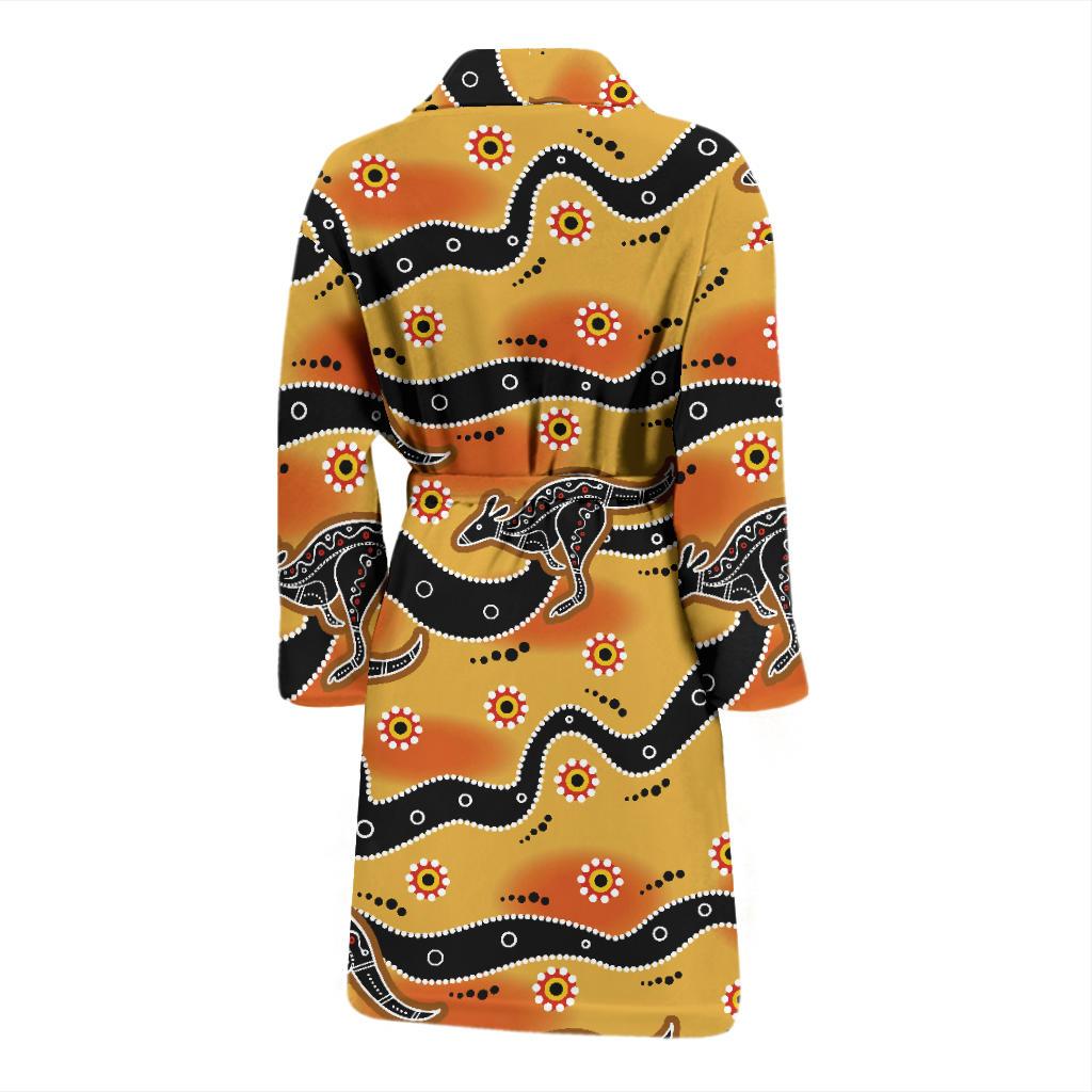 Kangaroos Aboriginal Pattern Print Design 06 Men Bathrobe-JORJUNE.COM