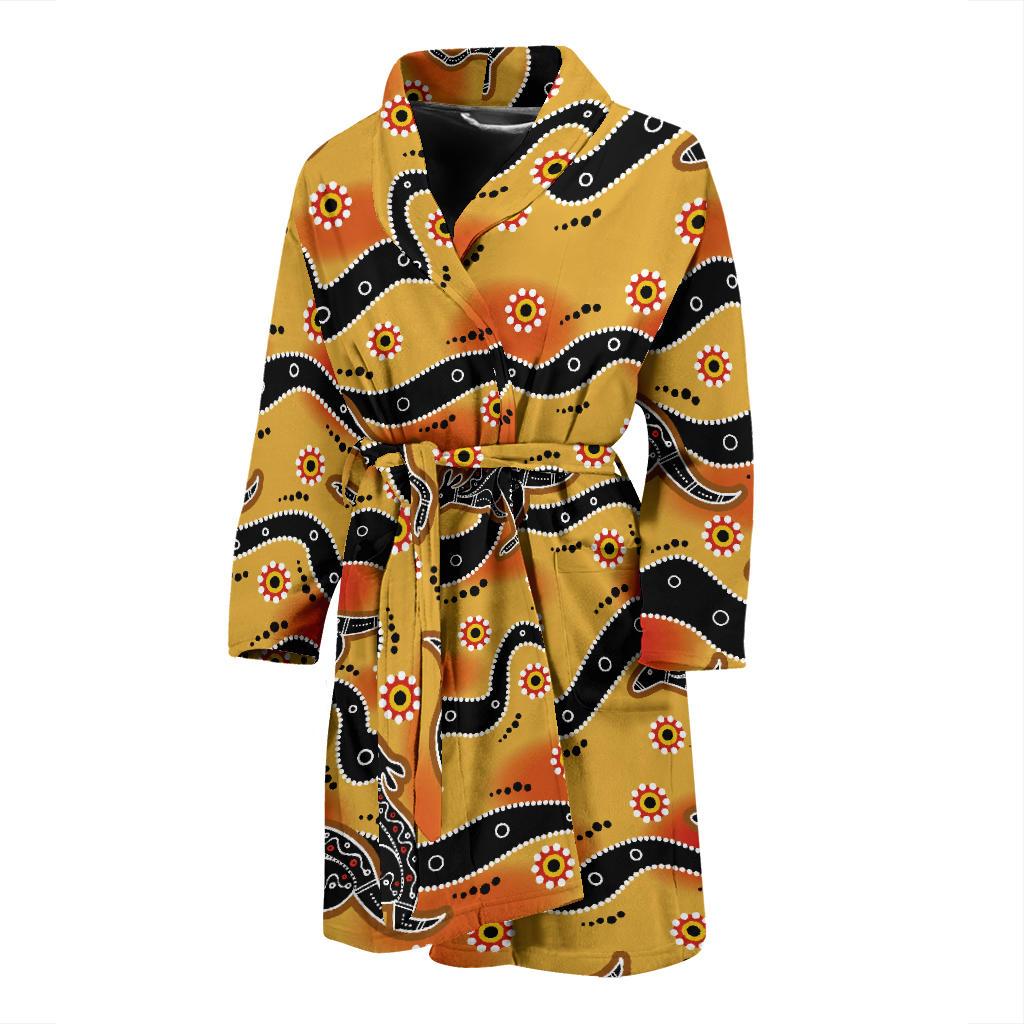Kangaroos Aboriginal Pattern Print Design 06 Men Bathrobe-JORJUNE.COM