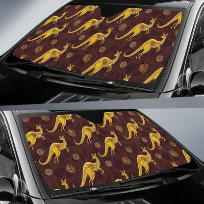 Kangaroos Aboriginal Pattern Print Design 08 Car Sun Shades-JORJUNE.COM