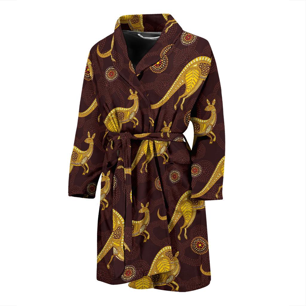Kangaroos Aboriginal Pattern Print Design 08 Men Bathrobe-JORJUNE.COM