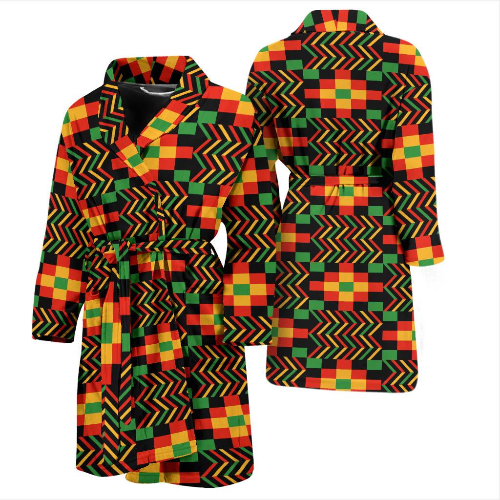 Kente Pattern Print Design 01 Men Bathrobe-JORJUNE.COM