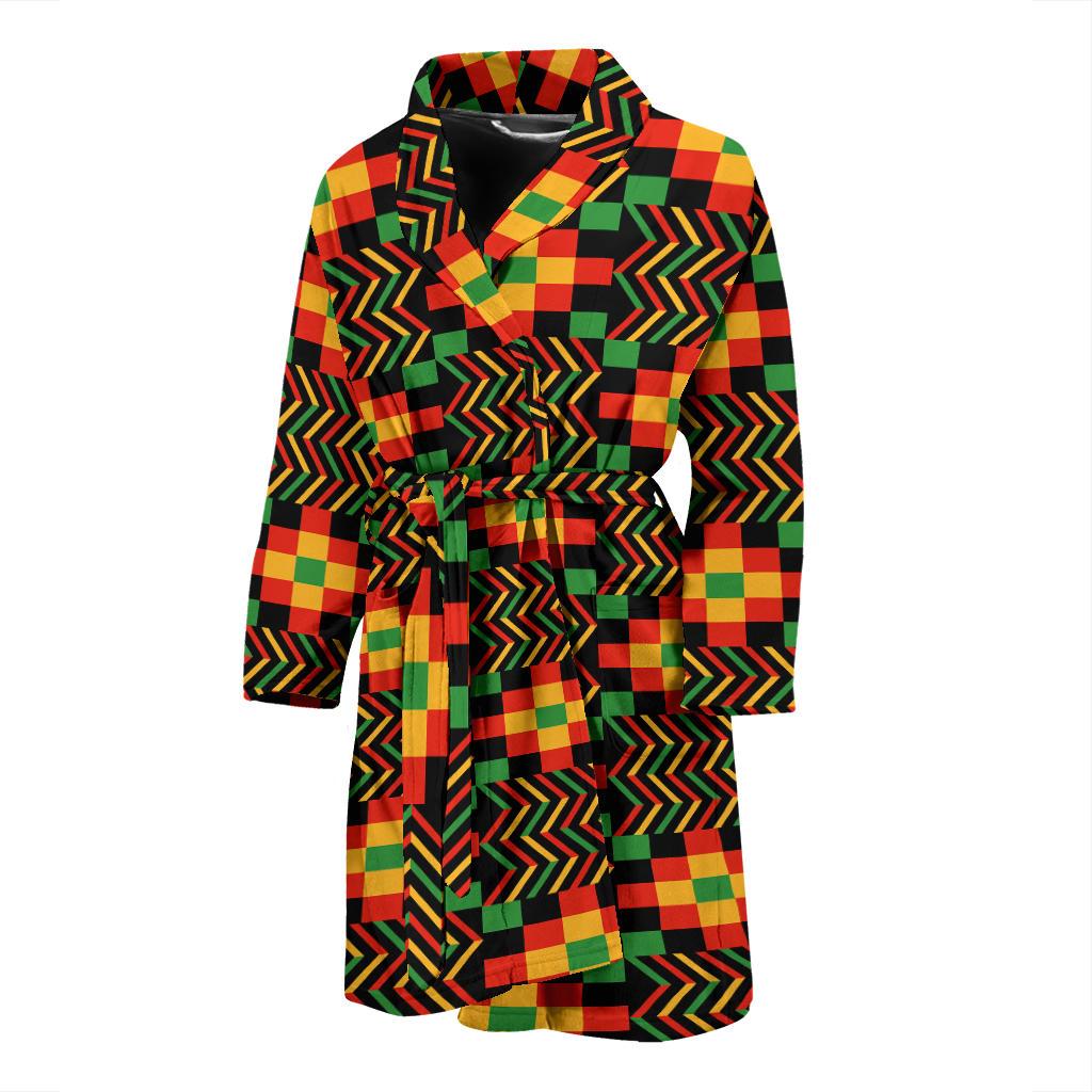 Kente Pattern Print Design 01 Men Bathrobe-JORJUNE.COM