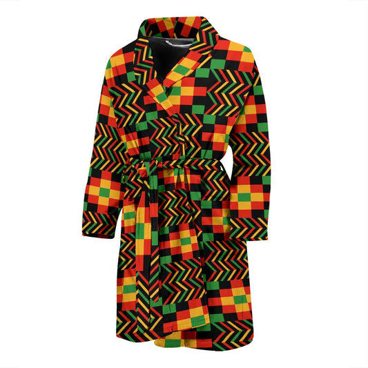 Kente Pattern Print Design 01 Men Bathrobe-JORJUNE.COM