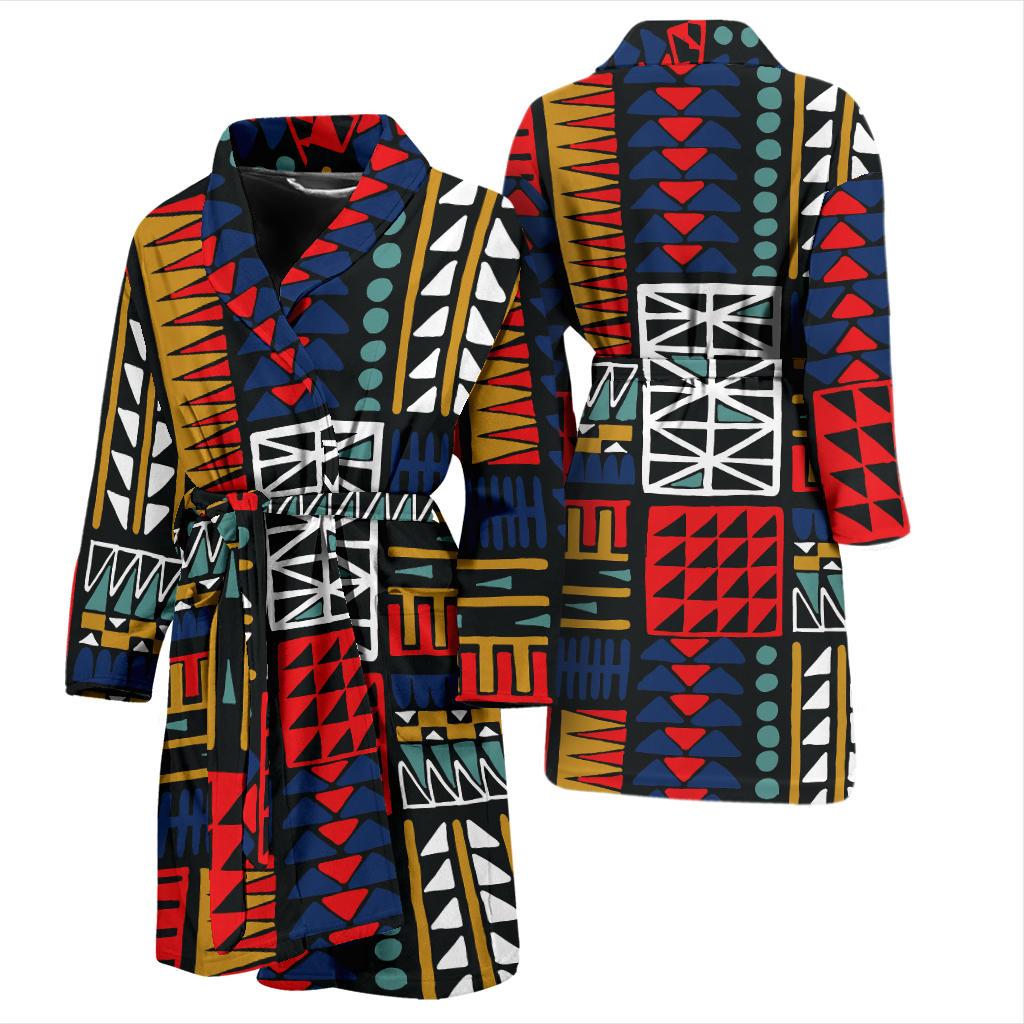 Kente Pattern Print Design 02 Men Bathrobe-JORJUNE.COM