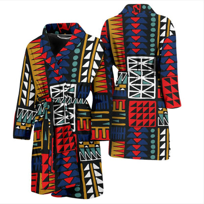Kente Pattern Print Design 02 Men Bathrobe-JORJUNE.COM
