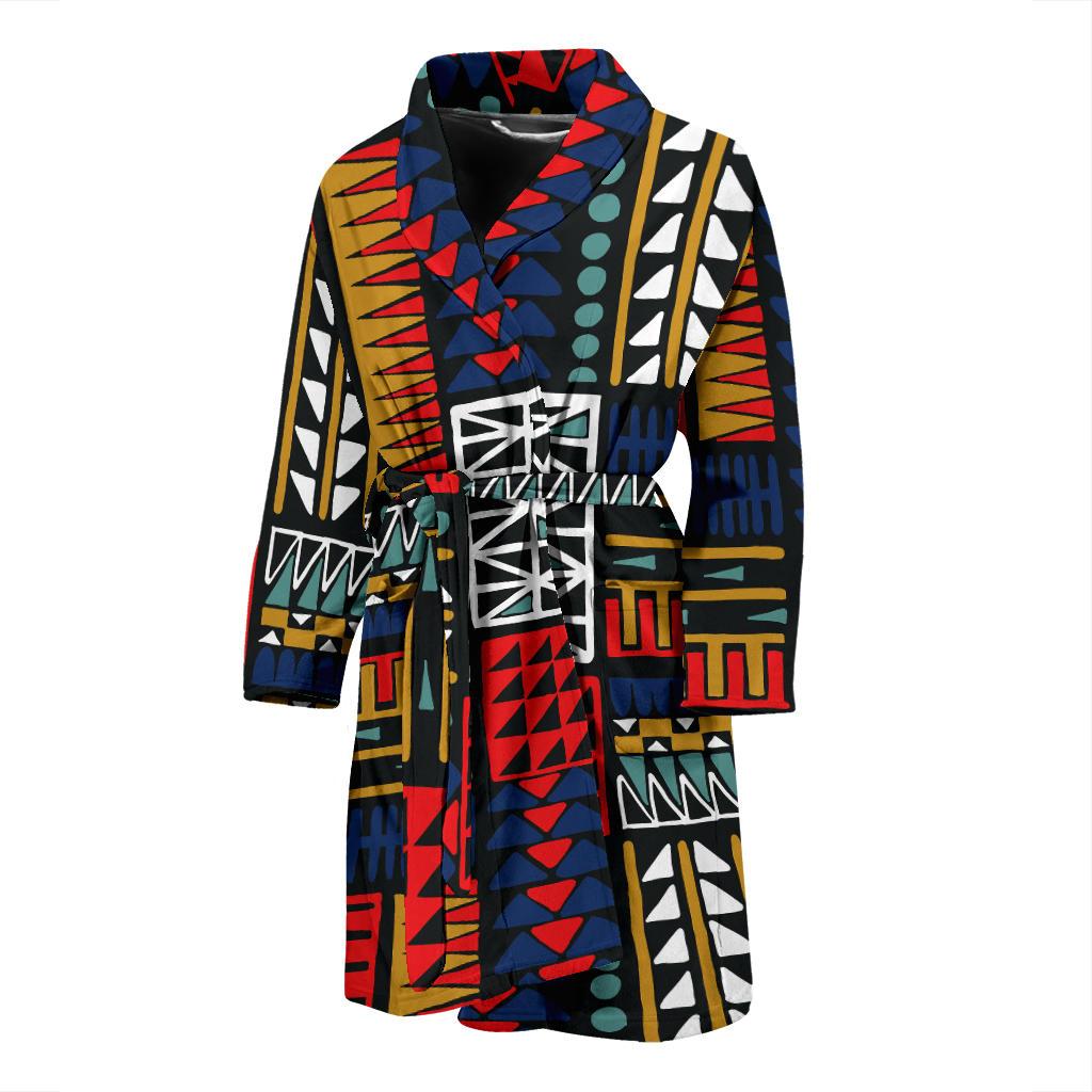 Kente Pattern Print Design 02 Men Bathrobe-JORJUNE.COM