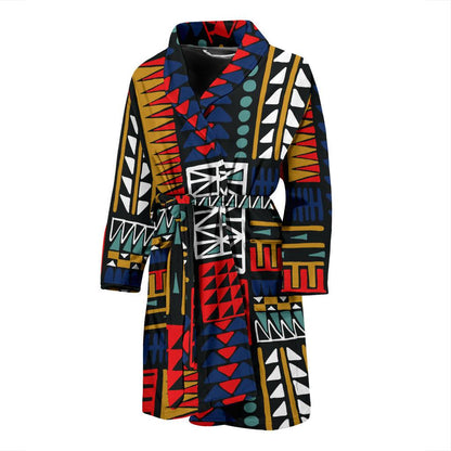 Kente Pattern Print Design 02 Men Bathrobe-JORJUNE.COM