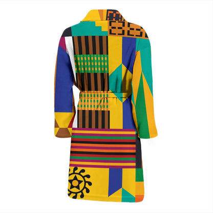 Kente Pattern Print Design 03 Men Bathrobe-JORJUNE.COM