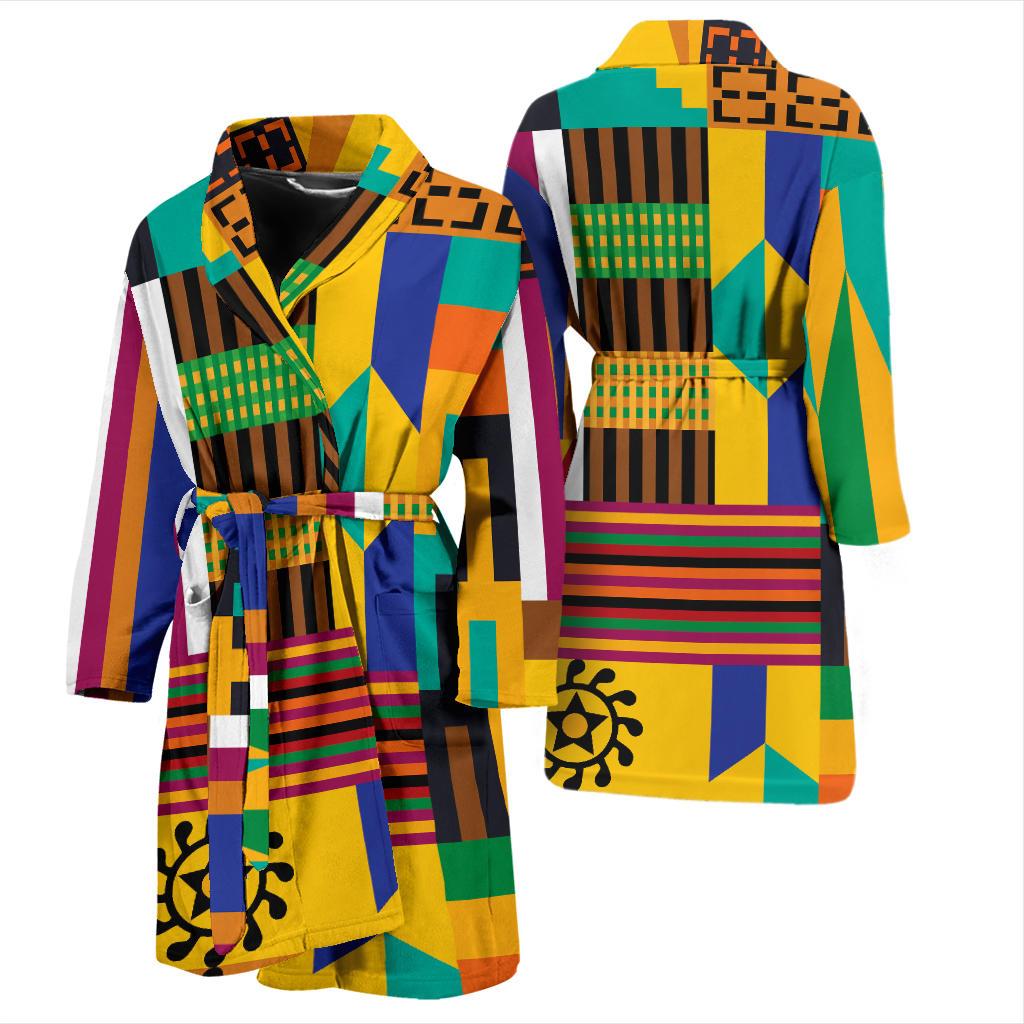 Kente Pattern Print Design 03 Men Bathrobe-JORJUNE.COM