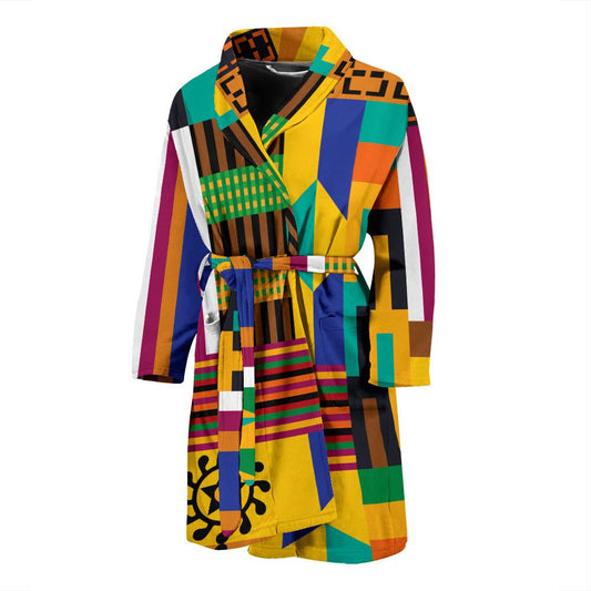 Kente Pattern Print Design 03 Men Bathrobe-JORJUNE.COM