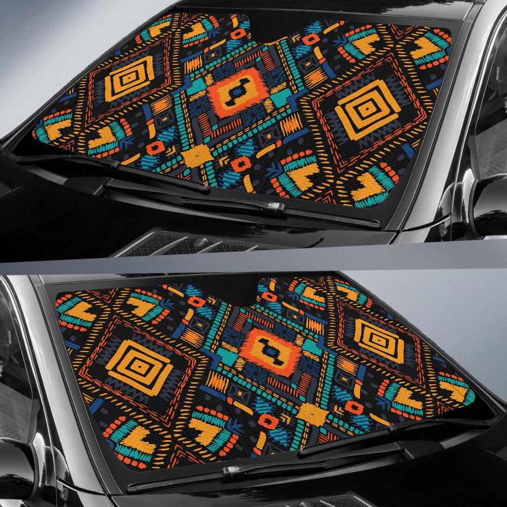 Kente Pattern Print Design 04 Car Sun Shades-JORJUNE.COM