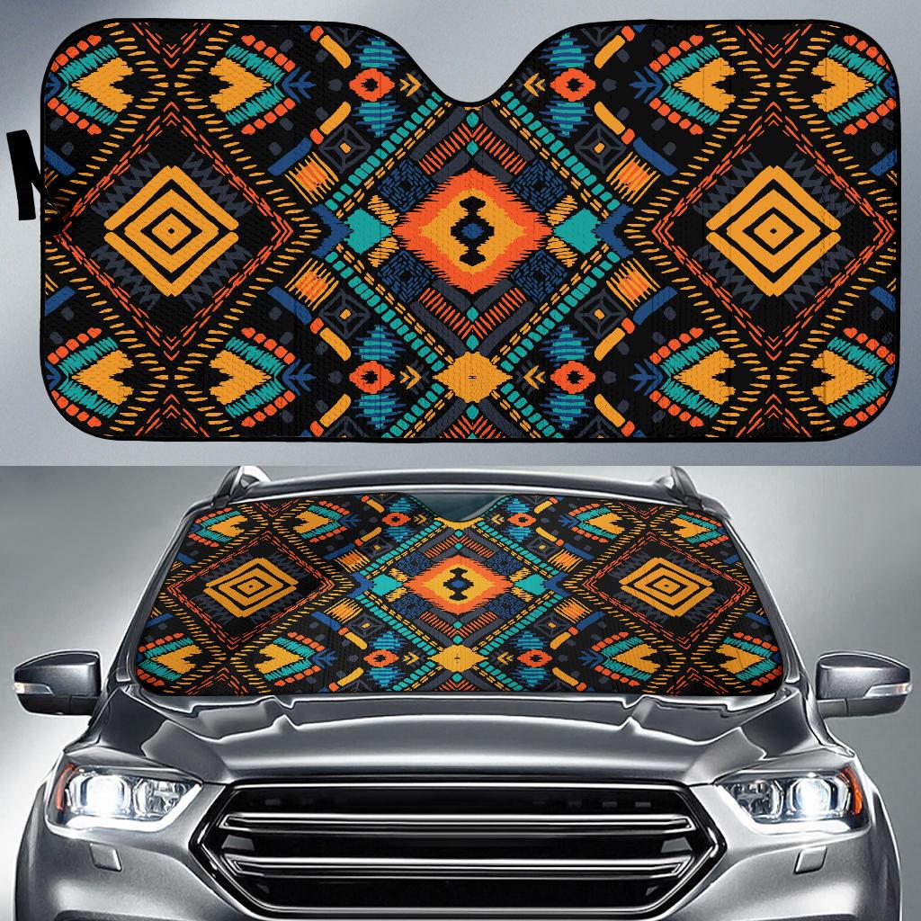 Kente Pattern Print Design 04 Car Sun Shades-JORJUNE.COM