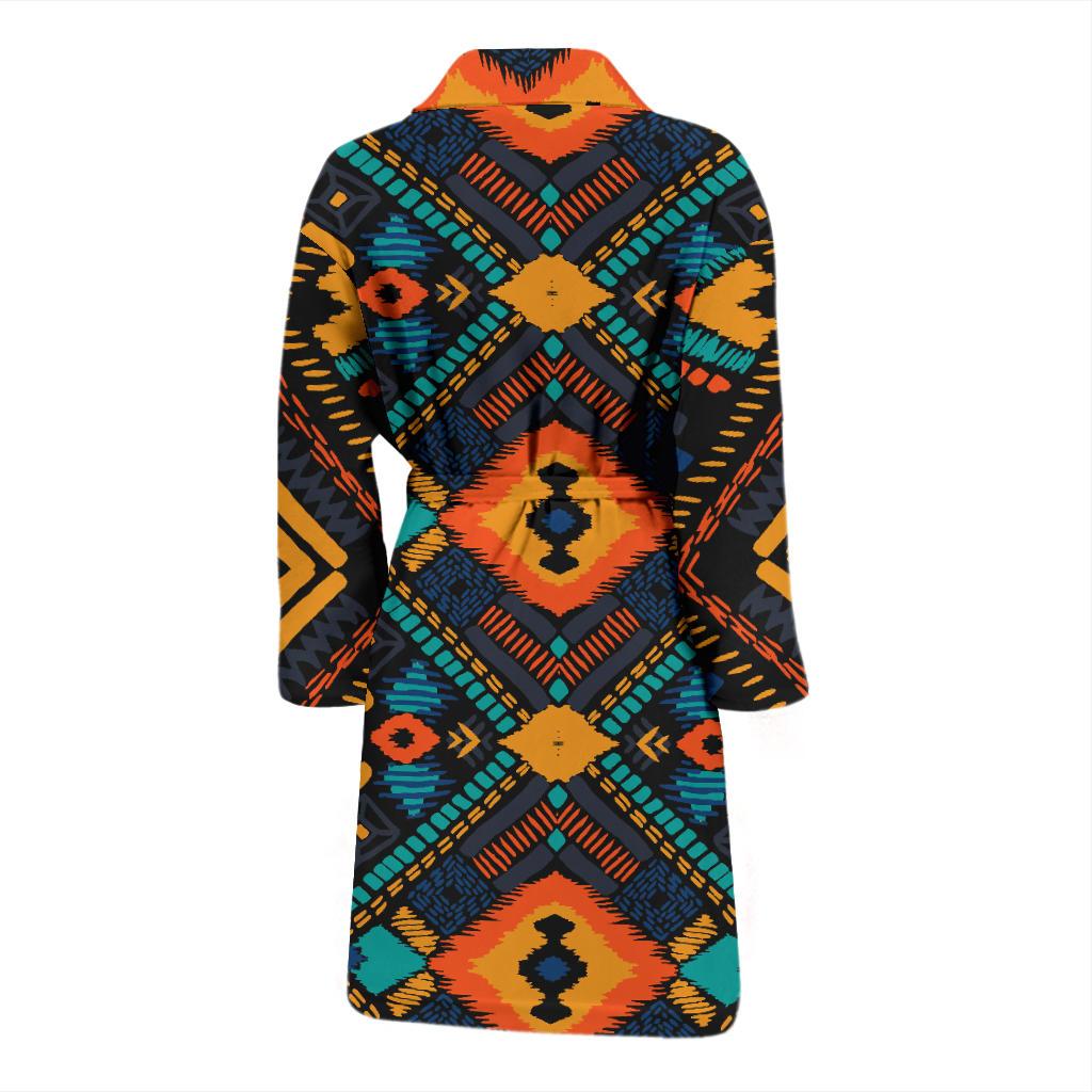 Kente Pattern Print Design 04 Men Bathrobe-JORJUNE.COM