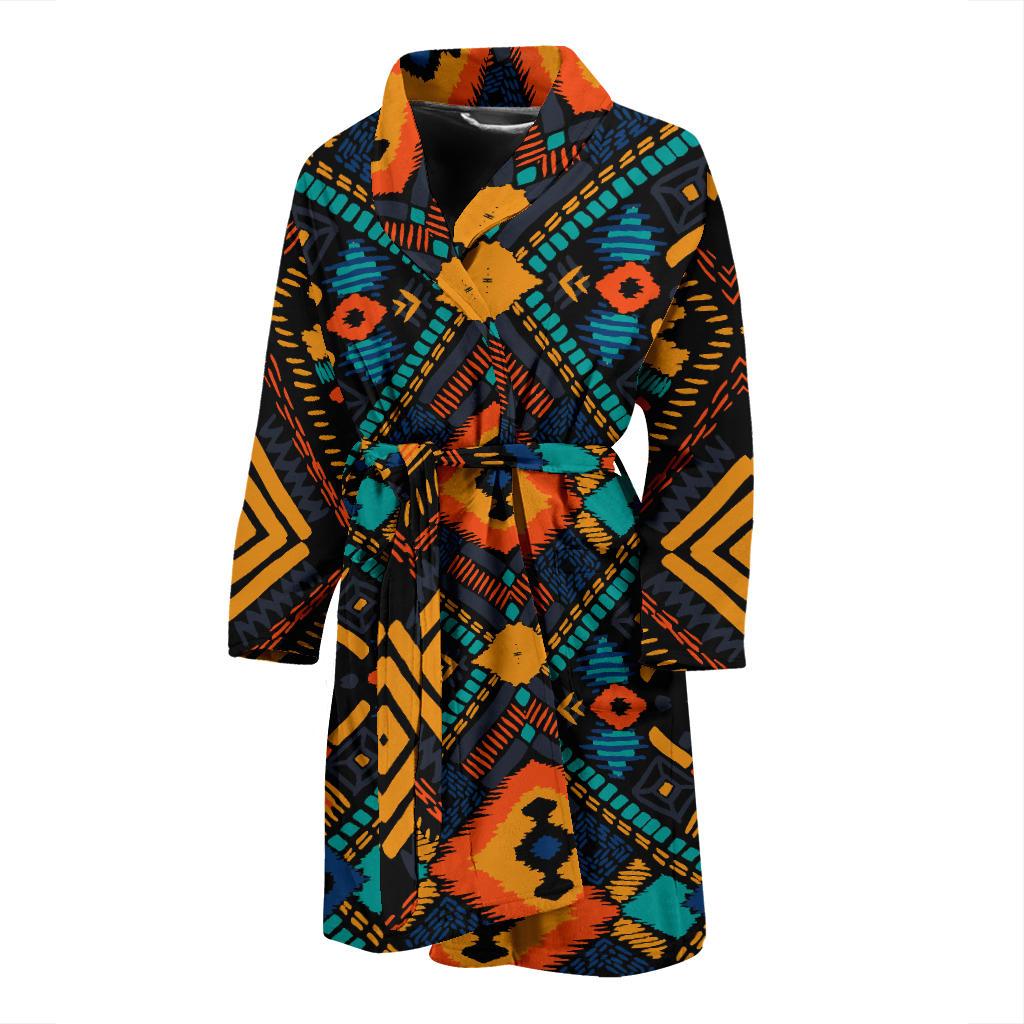 Kente Pattern Print Design 04 Men Bathrobe-JORJUNE.COM