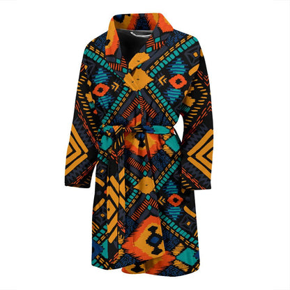 Kente Pattern Print Design 04 Men Bathrobe-JORJUNE.COM