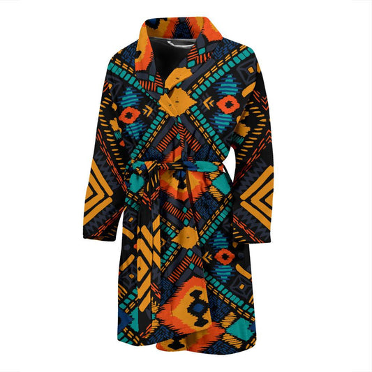 Kente Pattern Print Design 04 Men Bathrobe-JORJUNE.COM
