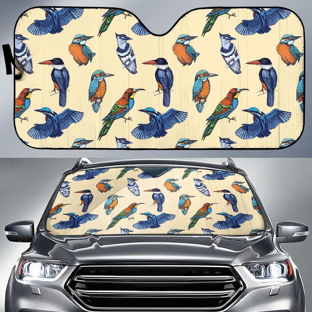 Kingfisher Bird Pattern Print Design 04 Car Sun Shades-JORJUNE.COM