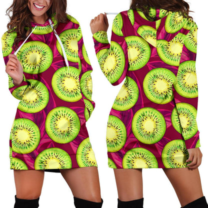 Kiwi Pattern Print Design KW05 Women Hoodie Dress