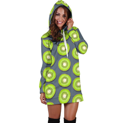 Kiwi Pattern Print Design KW06 Women Hoodie Dress