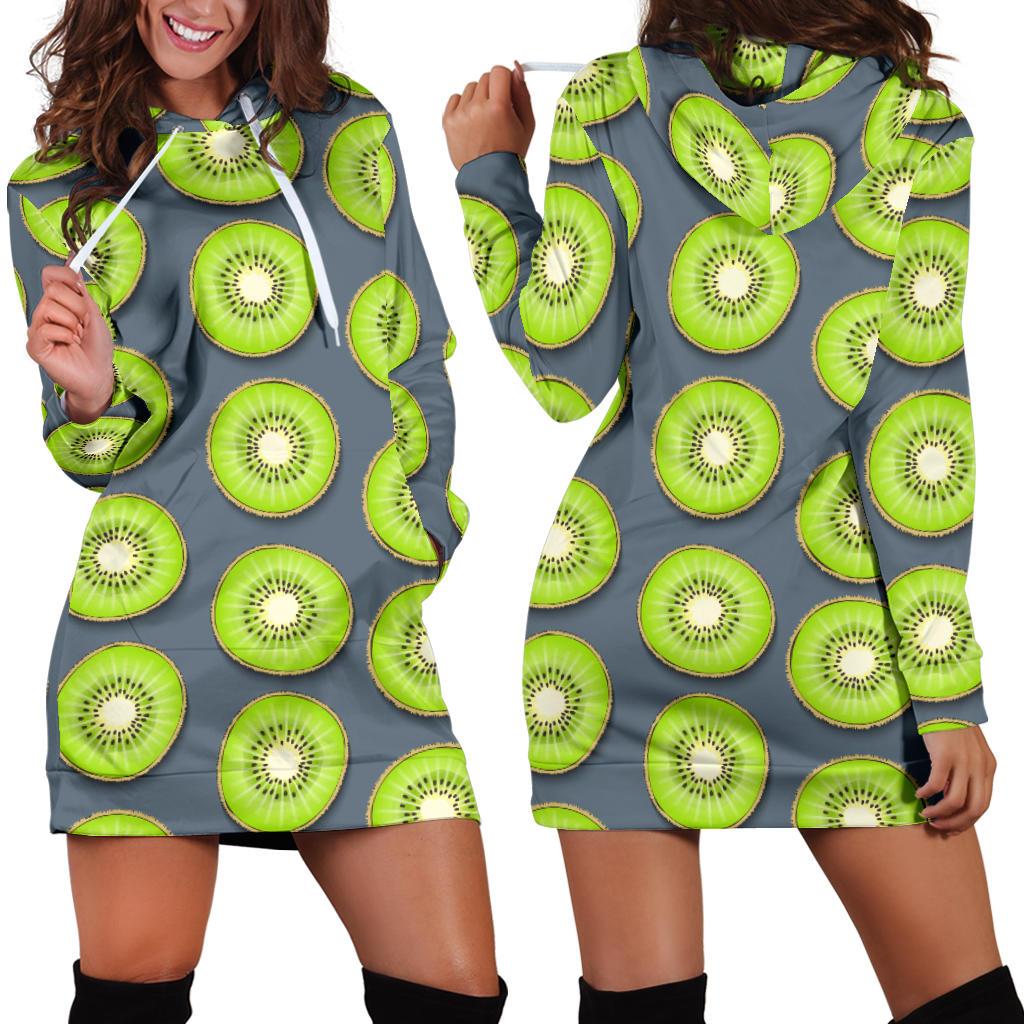 Kiwi Pattern Print Design KW06 Women Hoodie Dress