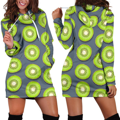 Kiwi Pattern Print Design KW06 Women Hoodie Dress