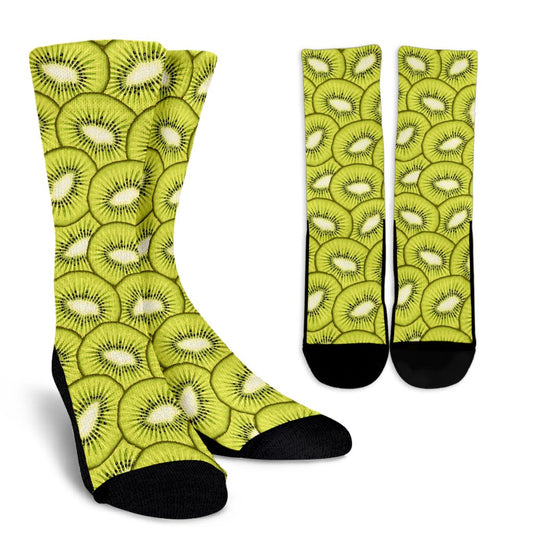 Kiwi Pattern Print Design KW07 Crew Socks-JORJUNE.COM